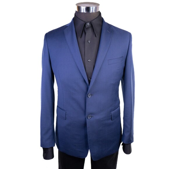 Tallia Boys Jacket Blazer Solid Blue Two Button Boys 18 Husky Dual Vented Wool - Picture 2 of 13